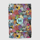 Aangepaste Monogram Grappige Katten Illustratie Golfhanddoek (Voorkant)