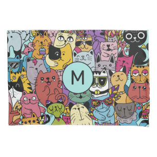 Aangepaste Monogram Grappige Katten Illustratie Kussensloop