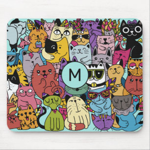 Aangepaste Monogram Grappige Katten Illustratie Muismat