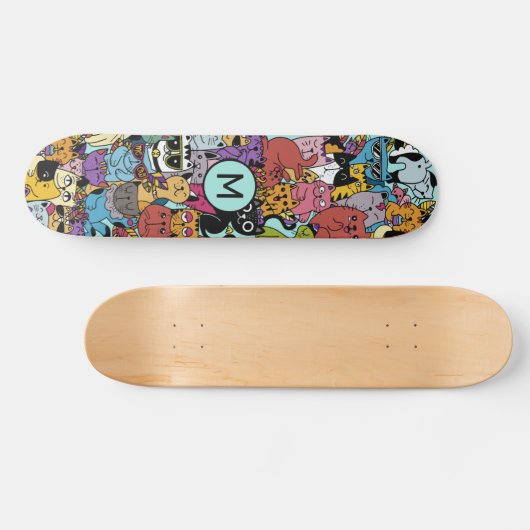 Aangepaste Monogram Grappige Katten Illustratie Persoonlijk Skateboard (Horizontaal)