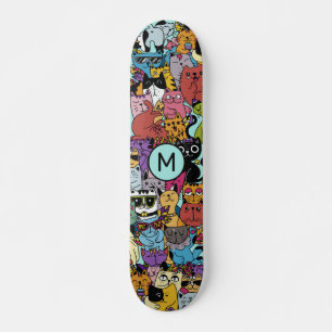 Aangepaste monogram grappige katten illustratie persoonlijk skateboard