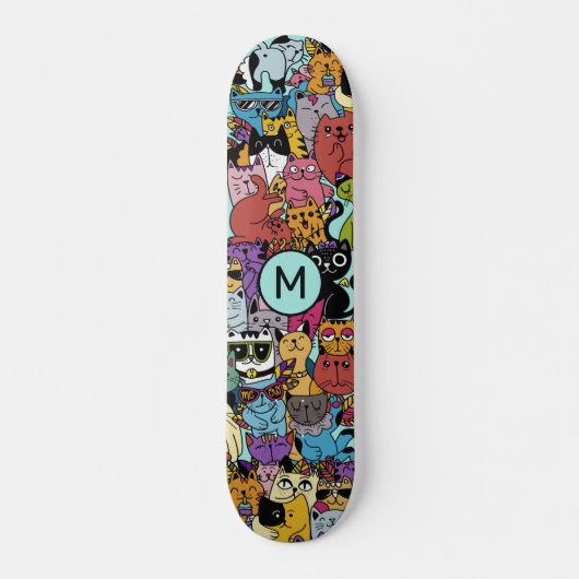 Aangepaste Monogram Grappige Katten Illustratie Persoonlijk Skateboard (Voorkant)