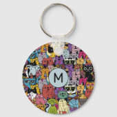 Aangepaste Monogram Grappige Katten Illustratie Sleutelhanger (Achterkant)