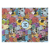 Aangepaste Monogram Grappige Katten Illustratie Tafelkleed (Voorkant (Horizontaal))
