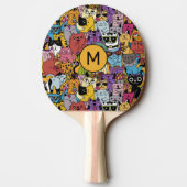 Aangepaste Monogram Grappige Katten Illustratie Tafeltennisbatje (Achterkant)