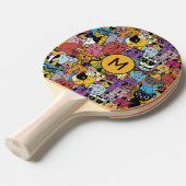 Aangepaste Monogram Grappige Katten Illustratie Tafeltennisbatje (Voorkant Gekanteld)