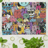 Aangepaste Monogram Grappige Katten Illustratie Theedoek (Gevouwen)