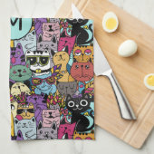 Aangepaste Monogram Grappige Katten Illustratie Theedoek (Quarter Fold)