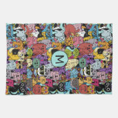 Aangepaste Monogram Grappige Katten Illustratie Theedoek (Horizontaal)
