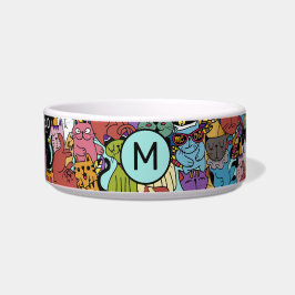 Aangepaste monogram grappige katten illustratie voerbakje