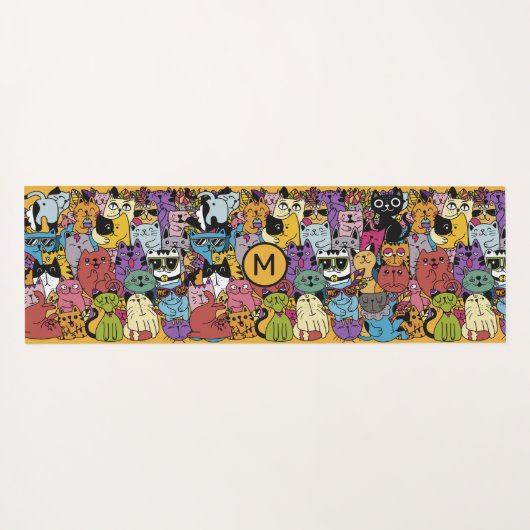 Aangepaste Monogram Grappige Katten Illustratie Yogamat (Achterkant (horizontaal))
