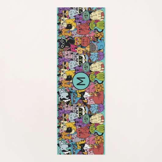 Aangepaste Monogram Grappige Katten Illustratie Yogamat (Voorkant)