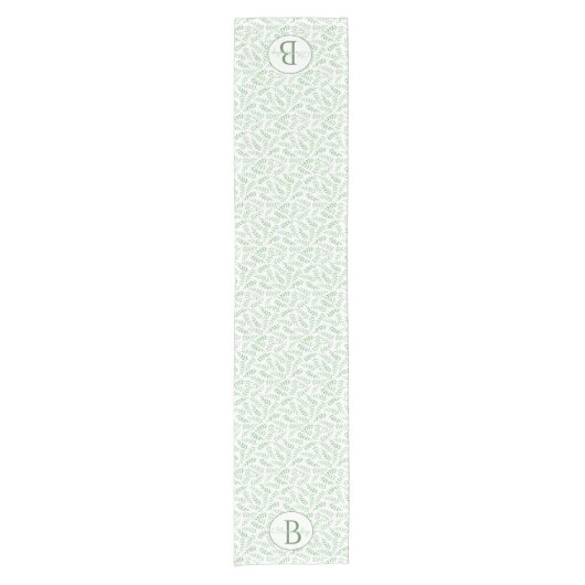 Aangepaste monogram Groen Fern Leaf Pattern Korte Tafelloper (Voorkant)