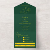 Aangepaste monogram groen goud typografie bruiloft all in one uitnodiging (Binnen)