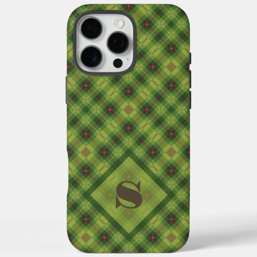 Aangepaste Monogram Groen Rood Plaid Mod Case-Mate iPhone Case (Achterkant)