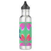 Aangepaste Monogram Groen Roze Retro Floral Waterfles (Rechts)
