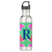Aangepaste Monogram Groen Roze Retro Floral Waterfles (Voorkant)