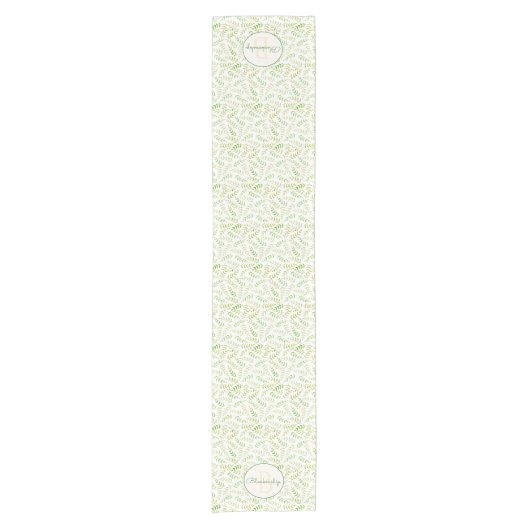 Aangepaste monogram groene Beige Fern Leaf Pattern Korte Tafelloper (Voorkant)