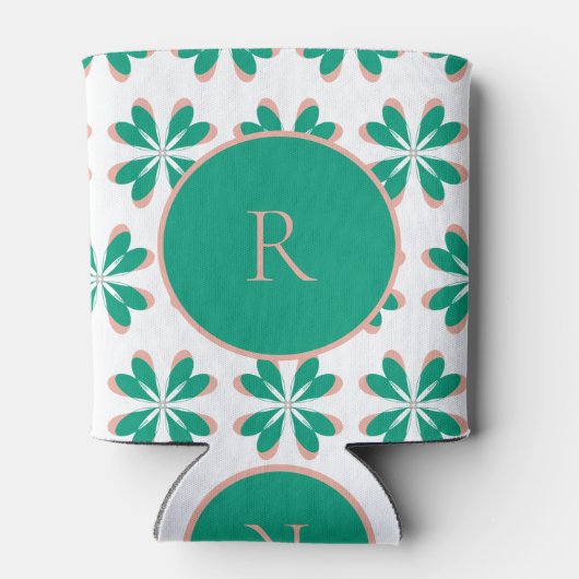 Aangepaste Monogram Groene Floral Blikjeskoeler (Achterkant)