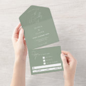 Aangepaste monogram groene kalligrafie bruiloft all in one uitnodiging (Afscheurbaar)