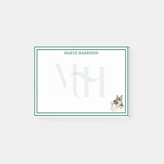 Aangepaste Monogram Hand getrokken Duitse Herder P Post-it® Notes (Voorkant)
