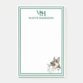Aangepaste Monogram Hand getrokken Duitse Herder Post-it® Notes (Voorkant)