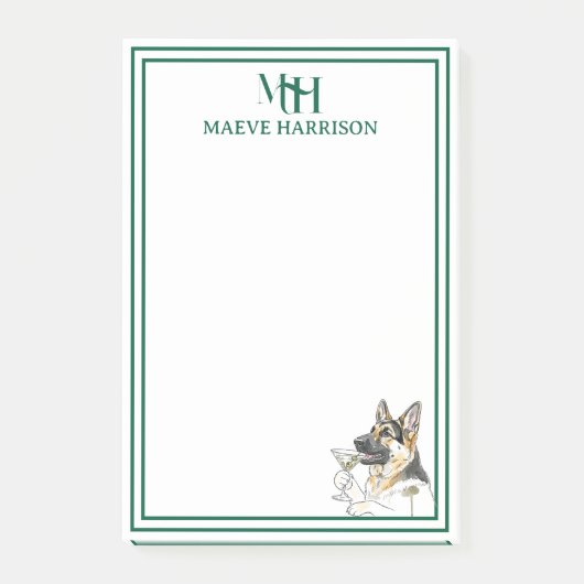 Aangepaste Monogram Hand getrokken Duitse Herder Post-it® Notes (Voorkant)