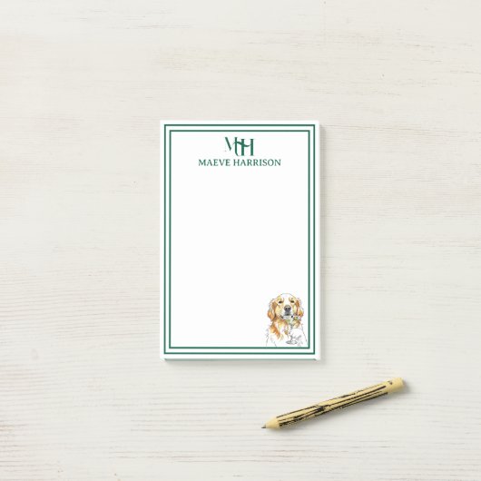 Aangepaste Monogram Hand getrokken Golden Retrieve Post-it® Notes (Op bureau)