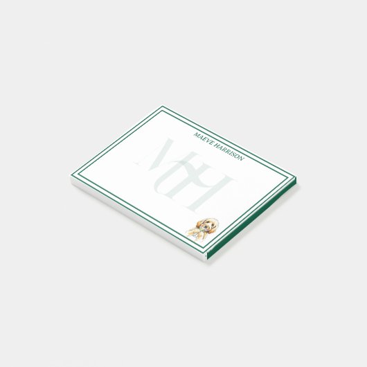 Aangepaste Monogram Hand getrokken Gouden Doodle M Post-it® Notes (Schuin)