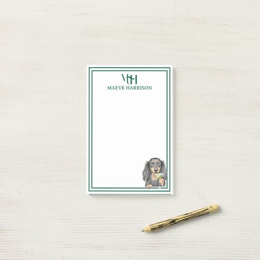 Aangepaste Monogram Hand getrokken teckel Martini Post-it® Notes (Op bureau)