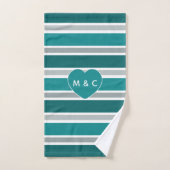 Aangepaste monogram handdoekset Stripes & Heart Bad Handdoek (Handdoek)