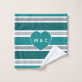 Aangepaste monogram handdoekset Stripes & Heart Bad Handdoek (Wasdoekje)