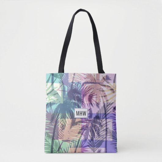 Aangepaste monogram handpalm boompatroon tote bag (Voorkant)