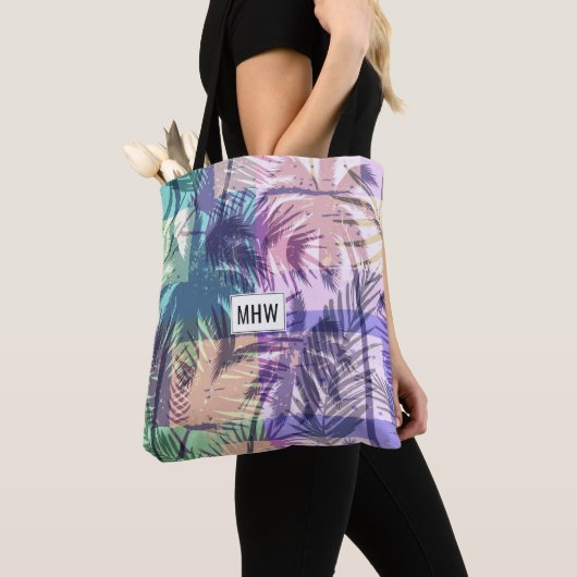 Aangepaste monogram handpalm boompatroon tote bag (Dichtbij)