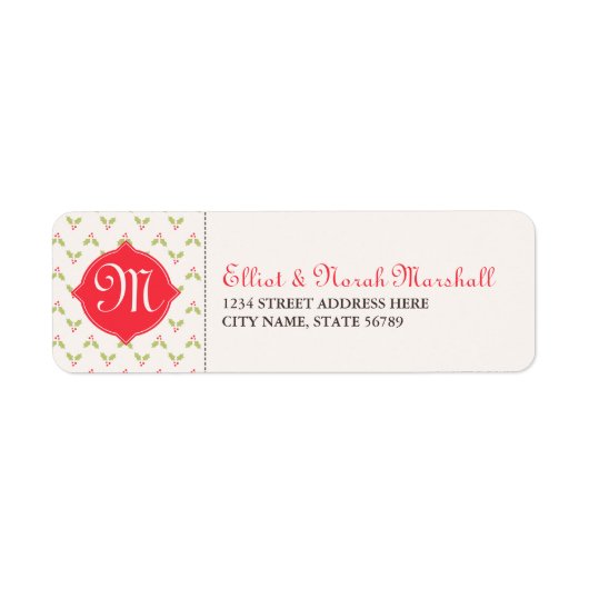Aangepaste Monogram Holly Adresetiketten Etiket (Voorkant)