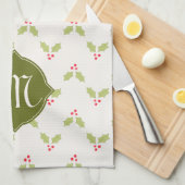 Aangepaste monogram Holly-kerstkeuken Theedoek (Quarter Fold)