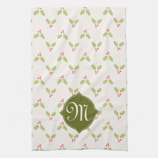 Aangepaste monogram Holly-kerstkeuken Theedoek (Verticaal)