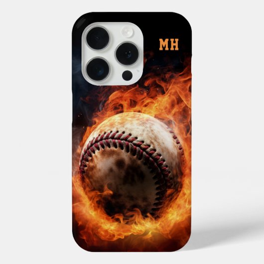 Aangepaste Monogram honkbal op vuur Case-Mate iPhone Case (Achterkant)