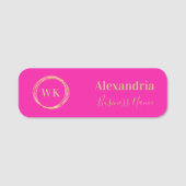 Aangepaste Monogram Hot Pink Gold medewerker Naamplaatje (Voorkant)