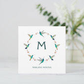Aangepaste monogram Hummingbird Note Kaart (Staand voorkant)