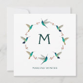 Aangepaste monogram Hummingbird Note Kaart (Voorkant)