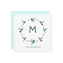 Aangepaste monogram Hummingbird Note Kaart