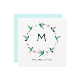 Aangepaste monogram Hummingbird Note Kaart