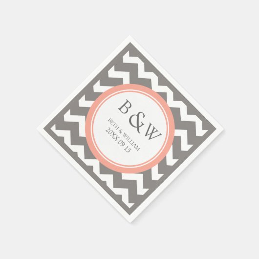 Aangepaste Monogram Huwelijk Servet Koraal Grijs C (Hoek)