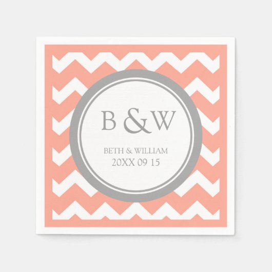 Aangepaste Monogram Huwelijk Servet Koraal Grijs C (Voorkant)