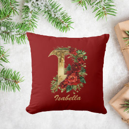 Aangepaste Monogram I Christmas Red Gold Kussen
