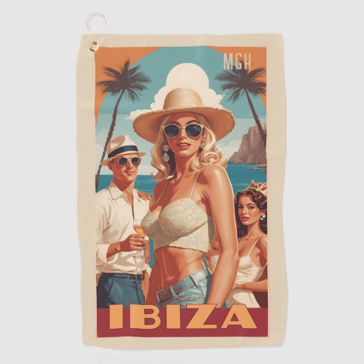 Aangepaste Monogram Ibiza, Spanje Reisposter Golfhanddoek (Voorkant)