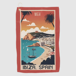 Aangepaste Monogram Ibiza, Spanje Reisposter Golfhanddoek