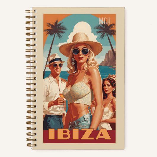 Aangepaste Monogram Ibiza, Spanje Reisposter Notitieboek (Voorkant)