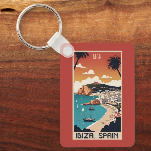 Aangepaste Monogram Ibiza, Spanje Reisposter Sleutelhanger (Voorkant)